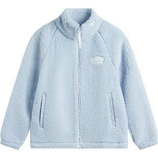 李宁仿羊羔绒外套女复古休闲立领抓绒夹克宽松上衣针织宽松运动服