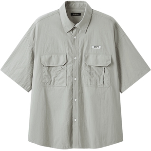 gxg.jeans男装 浅灰色工装口袋设计宽松短袖衬衫男士 25年夏新品