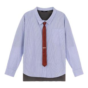 pushBUTTON 日常通勤女士领带装饰条纹长袖衬衫银泰百货301574