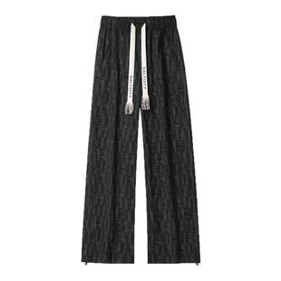 胖胖哥几何印花灯芯绒裤子男春季大码宽松直筒休闲裤男生阔腿长裤