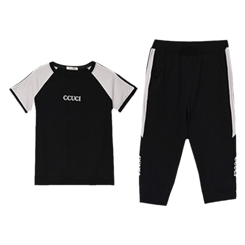 纯棉圆领短袖休闲套装女夏季新款韩版广场舞运动服显瘦减龄两件套