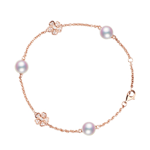 情人节礼物M家同款樱花手链18k金天然akoya天女珍珠手链钻石手饰