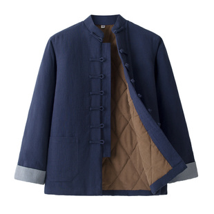 亚麻唐装男士棉袄中国风棉花棉衣中老年棉麻冬装外套加厚复古棉服