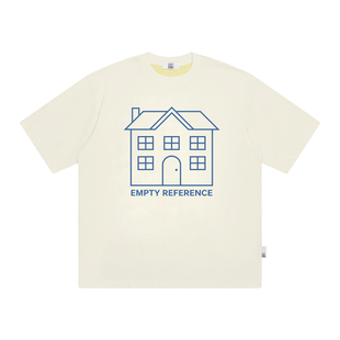 陈奕恒 EMPTYREFERENCE麦芽黄雪花肌理房屋印花上衣打底衫短袖T恤
