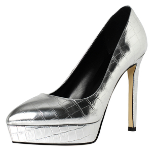 高跟鞋粗跟真皮防水台单鞋春秋新款尖头性感走秀恨天高高跟鞋12CM