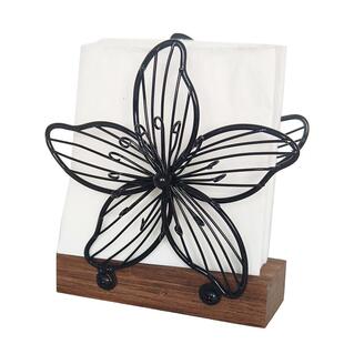 铁线抽象紫荆花立式纸巾架台面餐巾纸夹托木座可爱收纳厨房家用厅