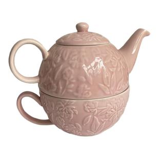 英式釉下彩浮雕陶瓷子母壶套装精致红茶茶具下午茶一壶一杯单人