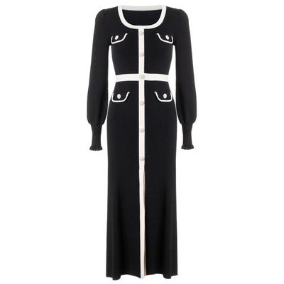 MAXRIENY赫本风连衣裙季新款名媛撞色针织裙子高级气质感