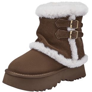 热风厚底雪地靴女款2025年冬季新款中筒裤管靴子复古加绒增高棉鞋