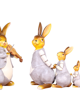 兔子吉祥物摆件家居客厅一家五口