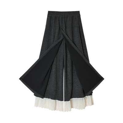 假两件糯米加绒拼接蕾丝花边裙裤