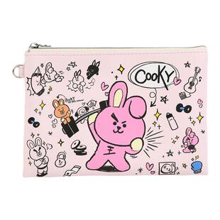 韩国BTS防弹少年团BT21涂鸦皮质扁平收纳袋护照夹ins收纳包化妆包