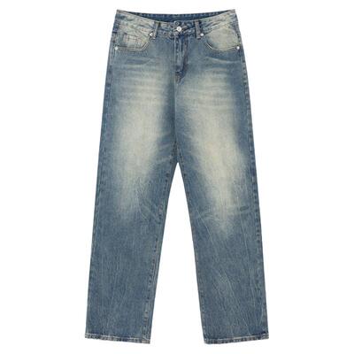 美式复古浅蓝色痞帅裤子