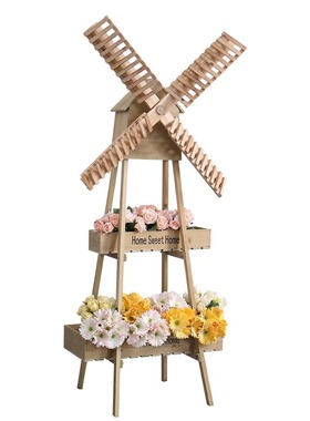 创意落地装饰实木风车花架