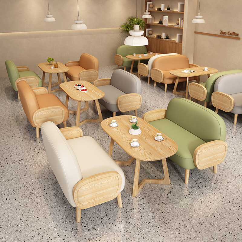 新款网红咖啡甜品奶茶店卡座沙发阅读休息区洽谈接待休闲沙发桌椅