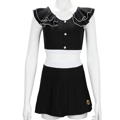 小黑裙分体泳衣保守遮肚