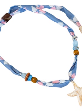 民族风碎花丝巾项链女抽拉式海边