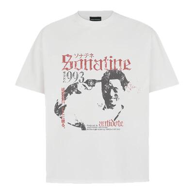 ANTIDOTE 北野武人像磨损做旧印花复古T恤小领口短宽松休闲短袖男