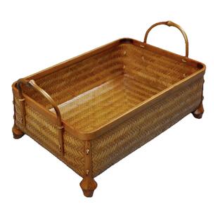 竹雪明|竹编收纳筐大漆茶具托盘果篮复古竹篮桌面收纳盒水果盘