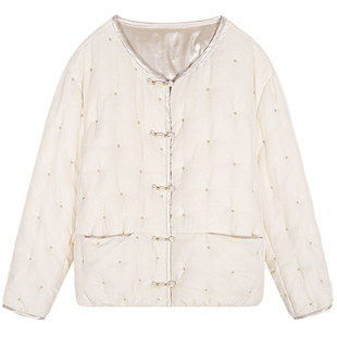 落落狷介 羽绒服冬季女款2025年新款米白色新中式短款羽绒衣保暖