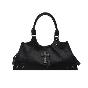 辣妹机车包包朋克腋下包2025新款手提铆钉托特包十字架欧美单肩包