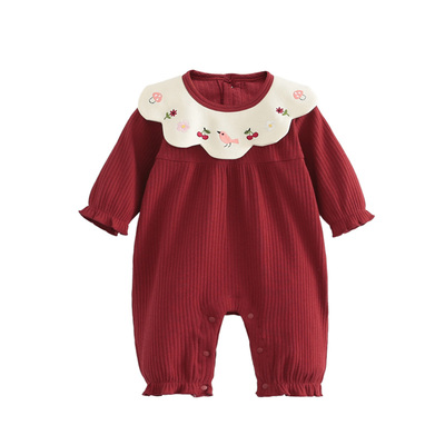 宝宝满月衣服百天红色连体衣