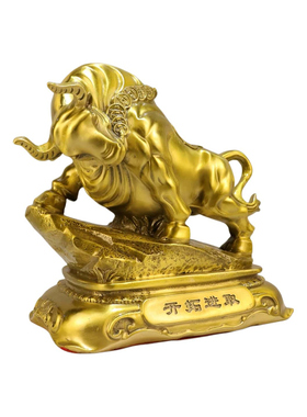 纯黄铜纳福牛吉祥物摆件