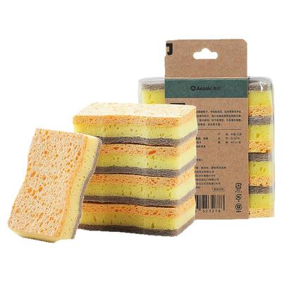 青崎天然木浆棉抹布洗碗清洁海绵擦除非家用不易沾油刷洗锅百洁布