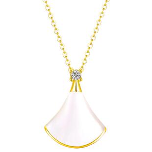 小裙子项链18k金au750玫瑰金彩金套链女红玛瑙白贝母扇形吊坠黄金