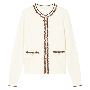 Goodland美地女装2024年冬季新款气质法式珠片羊毛针织衫女短款