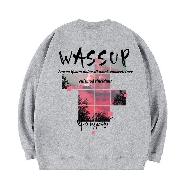 WASSUP彩绘天空灰色重磅卫衣男秋