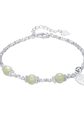 和田玉招财碎银纯银手串国风礼物