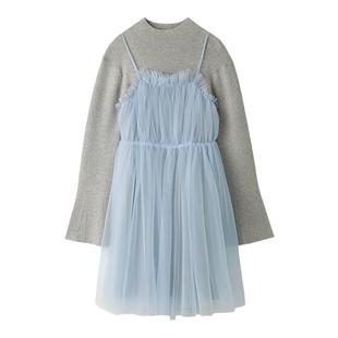 SNIDEL秋冬薄纱吊带半高领针织连衣裙两件套SWNO235050