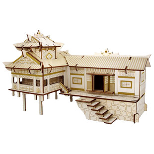 吊脚楼木质拼装模型立体仿真古建筑拼图手工益智diy积木动手玩具