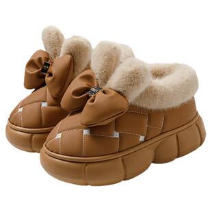 包跟棉拖鞋女厚底增高网红可爱居家拖鞋冬季加绒保暖PU皮棉鞋外穿