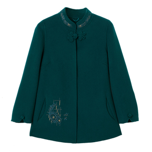 中式洋气妈妈双面羊绒大衣女秋冬新款中老年女装大码毛呢外套短款