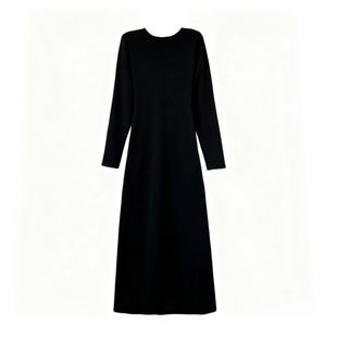 秋冬长袖圆领长裙子A字长裙显瘦宽松外穿打底极简风黑色连衣裙女