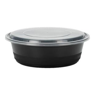Y350/700/900ml美式圆形一次性餐盒黑色外卖打包凸盖饭盒带盖汤碗
