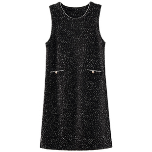 OSA欧莎气质小香风无袖背心裙女2024秋季新款叠穿直筒约会连衣裙