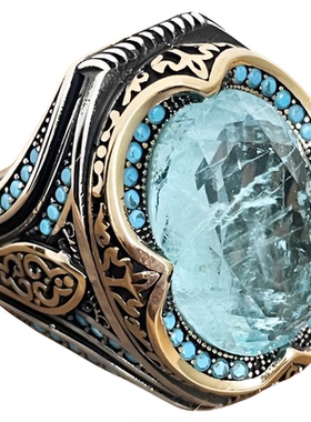 欧美时尚夸张气质戒指饰品流行分色椭圆戒指男士宝石大气宽面复古