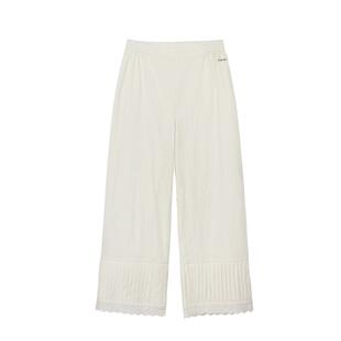 LLANO蕾丝拼接刺绣休闲裤复古直筒裤九分长裤风琴褶裤子女装夏春