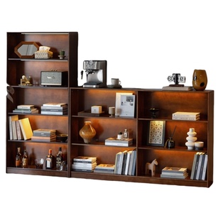 全季实木开放式书柜落地书架置物架客厅组合格子柜储物柜一体靠墙