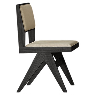 复古实木餐椅家用昌迪加尔靠背椅设计师款轻奢高级软包电脑椅子