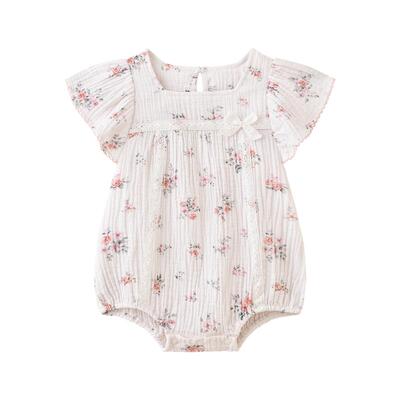 TugTug婴儿夏季薄衣服纱布连体衣