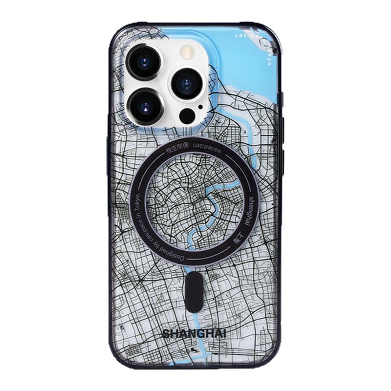 壳空间原创上海地图磁吸手机壳适用苹果16外壳iPhone15promax新款高级感14小众不撞壳磨砂全包气囊防摔带支架