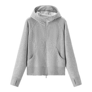 森马外套女冬季分割插肩袖紧身抓毛连帽2025新款显瘦休闲时尚夹克