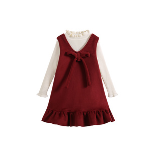 女童冬季加绒年服连衣裙套装2026新款儿童打底衫呢子裙两件套冬装