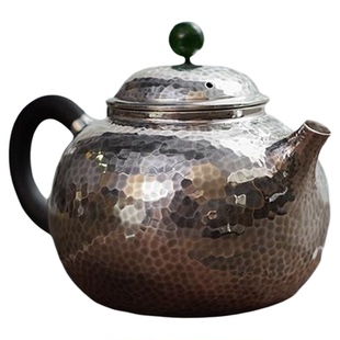 足银999纯手工一张打复古做旧锤纹款文旦银壶家用茶具茶器 珠翠