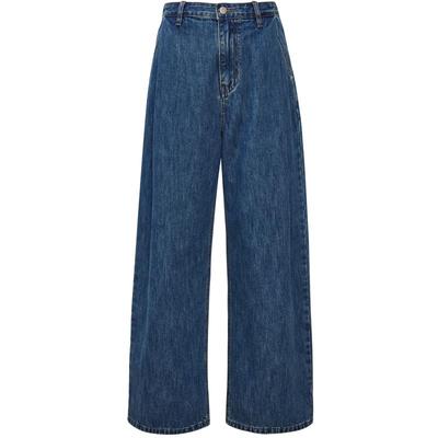 MOORING泊 深蓝色复古宽松高腰直筒牛仔裤显瘦松弛感长裤女