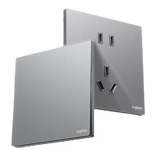 罗格朗开关插座面板维翼烟云玉钢化玻璃款冰箱斜五孔86型墙壁家用